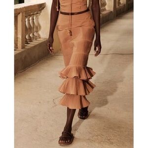 Johanna Ortiz Midi Ruffle Canela Flavour Pleated Skirt